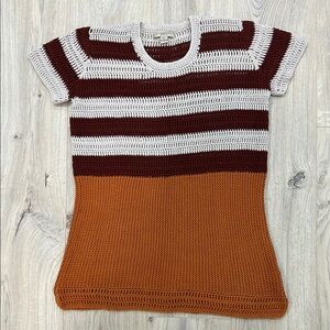 Striped Crochet Knit Top in Rust, Burgundy & Cream